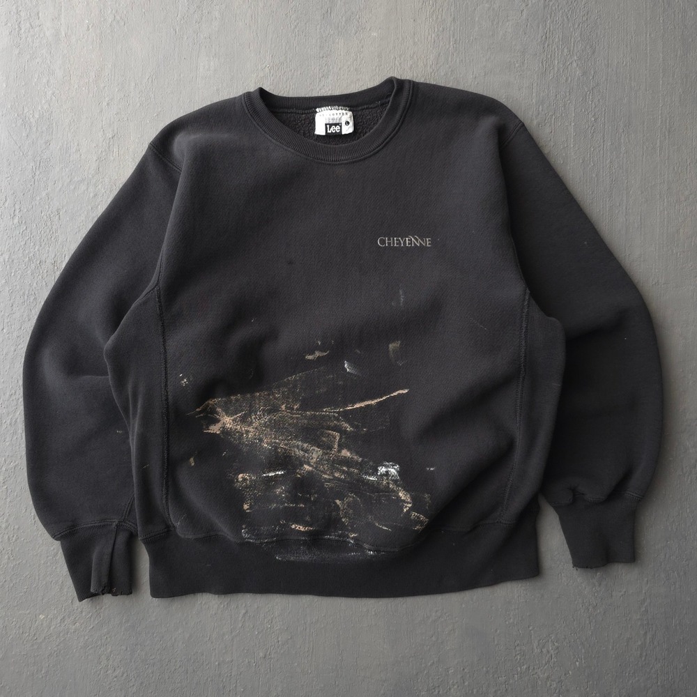 Vintage 90s Lee Black Sweatshirt Large Cheyenne Paint Distressed